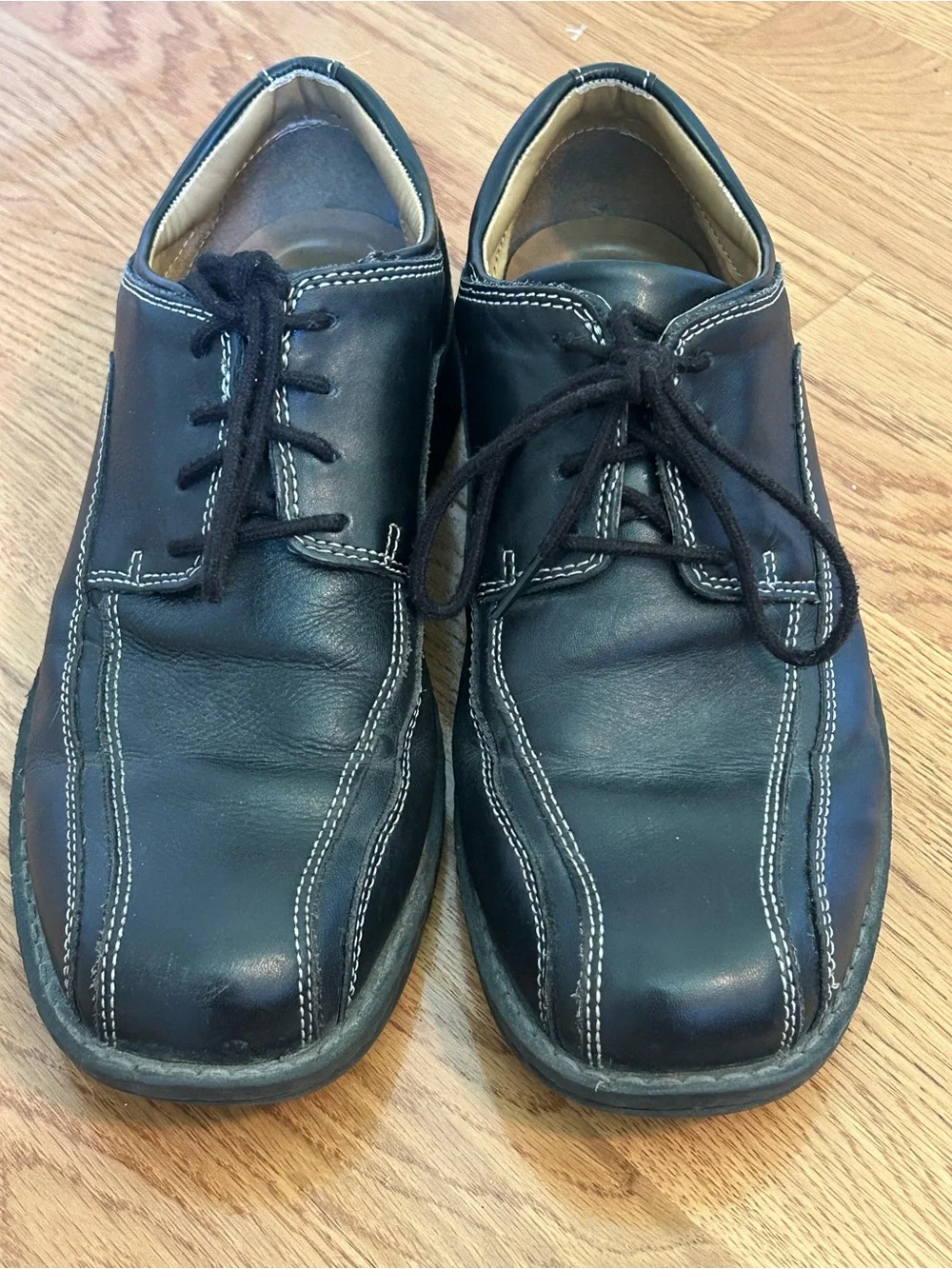 Dockers Black Leather Lace-Up Casual Loafers with Contrast Stitching